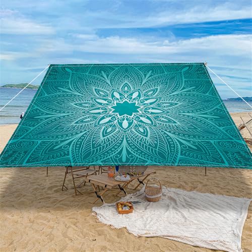 Highdi 3D Mandala-Muster Sonnensegel Wasserdicht UV Schutz,Terrasse Garten Camping Sonnensegel Rechteckig,Schnelltrocknend Balkon Sonnenschutz Segeltuch mit Ösen und 4 Seil (Aqua,2,0x2,4m) von Highdi
