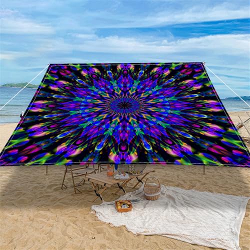 Highdi 3D Mandala-Muster Sonnensegel Wasserdicht UV Schutz,Terrasse Garten Camping Sonnensegel Rechteckig,Schnelltrocknend Balkon Sonnenschutz Segeltuch mit Ösen und 4 Seil (Blau-Grün,2,0x2,0m) von Highdi