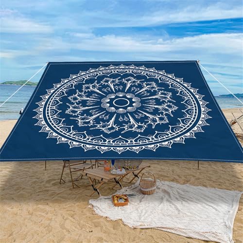 Highdi 3D Mandala-Muster Sonnensegel Wasserdicht UV Schutz,Terrasse Garten Camping Sonnensegel Rechteckig,Schnelltrocknend Balkon Sonnenschutz Segeltuch mit Ösen und 4 Seil (Dunkelblau,2,0x2,0m) von Highdi