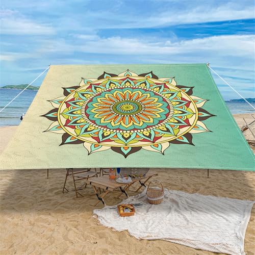 Highdi 3D Mandala-Muster Sonnensegel Wasserdicht UV Schutz,Terrasse Garten Camping Sonnensegel Rechteckig,Schnelltrocknend Balkon Sonnenschutz Segeltuch mit Ösen und 4 Seil (Grün,2,0x2,0m) von Highdi