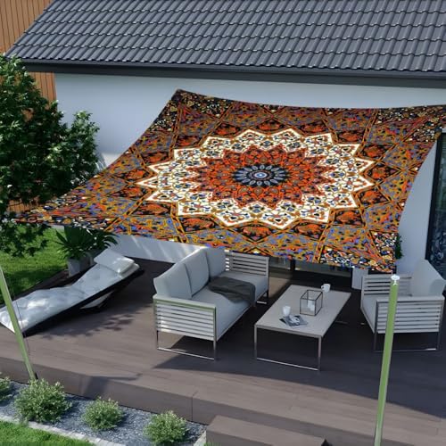 Highdi 3D-Mandala Sonnensegel Wasserdicht Polyester UV Schutz, Sonnenschutz Terrasse Garten Camping Sonnensegel Rechteckig Balkon Sonnenschutz Segeltuch mit Metallring (Orange,2x2.4m) von Highdi