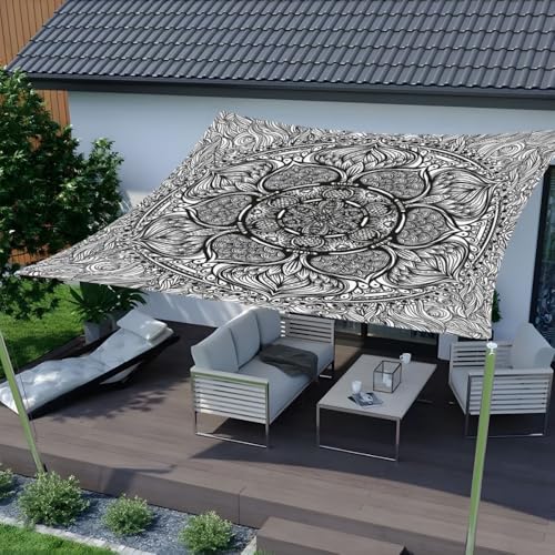 Highdi 3D-Mandala Sonnensegel Wasserdicht Polyester UV Schutz, Sonnenschutz Terrasse Garten Camping Sonnensegel Rechteckig Balkon Sonnenschutz Segeltuch mit Metallring (Weiß,1.8x1.8m) von Highdi