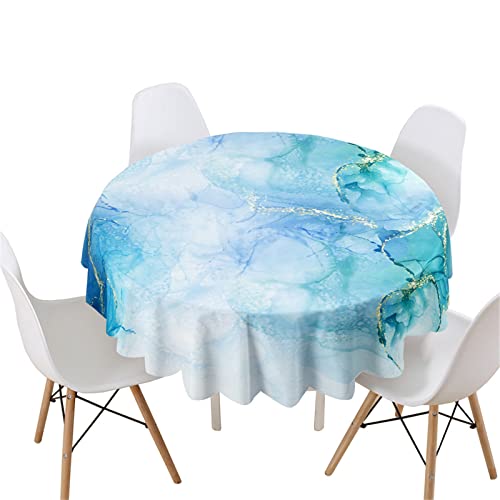 Highdi 3D Marmor Rund Tischdecke Abwaschbar, Wasserdicht Lotuseffekt Antifouling Rund Tischdecken Polyester Tischtuch für Home Küche Dekoration Garten (Durchmesser 110cm,Türkis Kristall) von Highdi