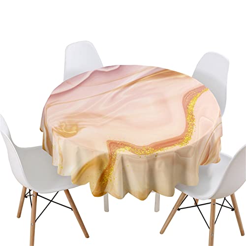 Highdi 3D Marmor Rund Tischdecke Abwaschbar, Wasserdicht Lotuseffekt Antifouling Rund Tischdecken Polyester Tischtuch für Home Küche Dekoration Garten (Durchmesser 120cm,Funkelnder rosa Marmor) von Highdi