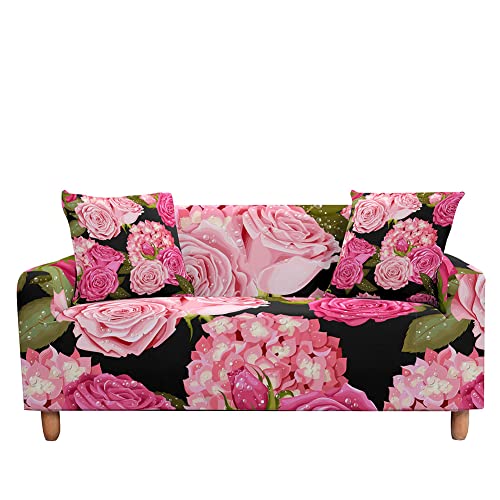Highdi 3D Rose Sofabezug Sofaüberwürfe für 1/2/3/4 Sitzer, Armlehnen Sofa Cover Elastisch Stretch Antirutsch Sofa Cover Sofahusse Couchbezug Möbelschutz (Hortensie,3 Sitzer) von Highdi