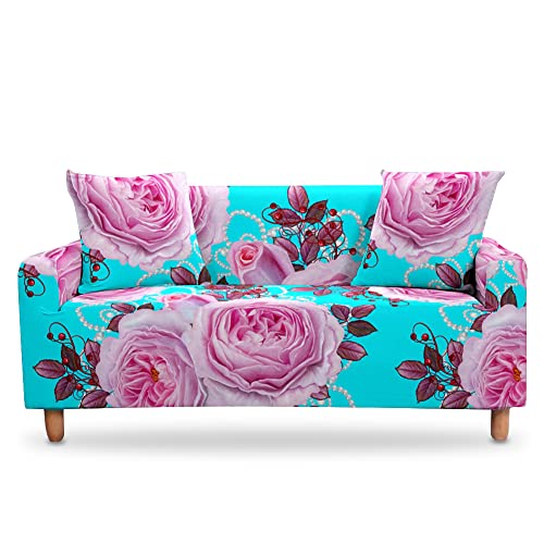 Highdi 3D Rose Sofabezug Sofaüberwürfe für 1/2/3/4 Sitzer, Armlehnen Sofa Cover Elastisch Stretch Antirutsch Sofa Cover Sofahusse Couchbezug Möbelschutz (Pfingstrose,2 Sitzer) von Highdi