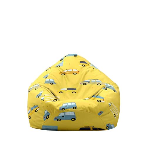 Highdi 3D Sitzsack Kinder Automuster mit Ohne Füllung - Sitzsack Spielzeug Aufbewahrung,Sitzsack Stuhl Abdeckung Plüschtier Aufbewahrung Bequeme Bodenliege (Gelb,XL:100x120cm) von Highdi