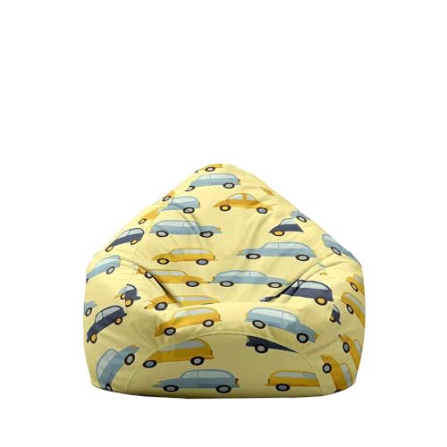 Highdi 3D Sitzsack Kinder Automuster mit Ohne Füllung - Sitzsack Spielzeug Aufbewahrung,Sitzsack Stuhl Abdeckung Plüschtier Aufbewahrung Bequeme Bodenliege (Hellgelb,S:70x80cm) von Highdi
