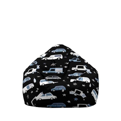Highdi 3D Sitzsack Kinder Automuster mit Ohne Füllung - Sitzsack Spielzeug Aufbewahrung,Sitzsack Stuhl Abdeckung Plüschtier Aufbewahrung Bequeme Bodenliege (Schwarz,S:70x80cm) von Highdi