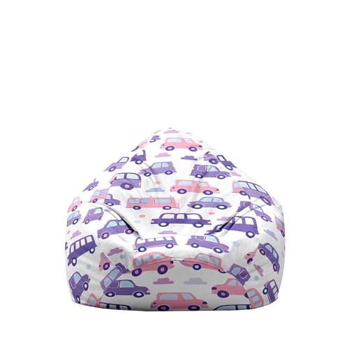 Highdi 3D Sitzsack Kinder Automuster mit Ohne Füllung - Sitzsack Spielzeug Aufbewahrung,Sitzsack Stuhl Abdeckung Plüschtier Aufbewahrung Bequeme Bodenliege (Weiß,XL:100x120cm) von Highdi