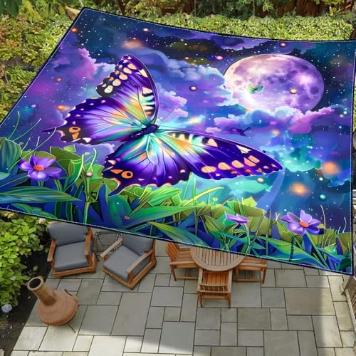 Highdi 3D Sonnensegel Wasserdicht Rechteckig Sonnenschutz mit UV Schutz, Terrasse Garten Camping Sonnensegel Balkon Sonnenschutz Segeltuch inkl 4 Seil (Schmetterling,1,8x1,8m) von Highdi