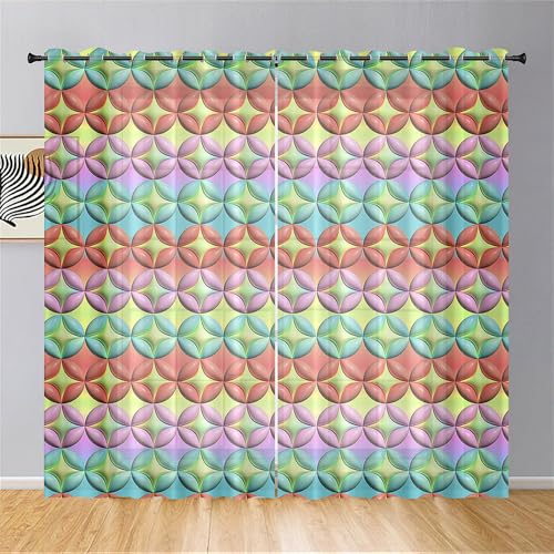 Highdi 3D Voile Vorhänge mit Ösen 2er Set, Transparente Gardinen für Wohnzimmer Ösenschal Halbtransparent Ösenvorhang für Moderne Schlafzimmer (Bunt,W80 x H115 cm) von Highdi
