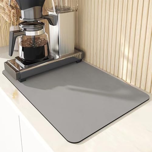 Highdi Abtropfmatte Geschirr Haltbarkeit, Kieselgur Kaffeematte Schnelltrocknend Saugfähig Kaffeemaschine Unterlage Rutschfest Drying Mat Küche für Küche Café Spüle Bad (Grau,50x60cm) von Highdi