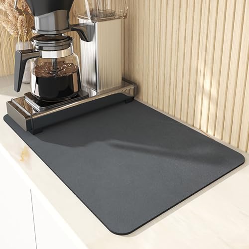 Highdi Abtropfmatte Geschirr Haltbarkeit, Kieselgur Kaffeematte Schnelltrocknend Saugfähig Kaffeemaschine Unterlage rutschfest Drying Mat Küche für Küche Café Spüle Bad (Anthrazit,50x60cm) von Highdi