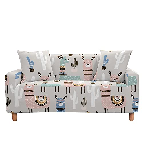 Highdi Alpaka Sofabezug Sofaüberwürfe für 1/2/3/4 Sitzer, Armlehnen Sofa Cover Elastisch Spandex Stretch Antirutsch Sofa Cover Sofahusse Couchbezug Möbelschutz (Rosa Alpaka,3 Sitzer) von Highdi