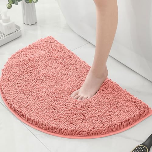 Highdi Badematte rutschfeste, Badteppich Saugfähige, Badezimmerteppich aus Chenille Weich Waschbar Halbkreisförmig Fußmatt Badvorleger für Badezimmer, Badewanne, Dusche (Korallenrosa,40x60cm) von Highdi