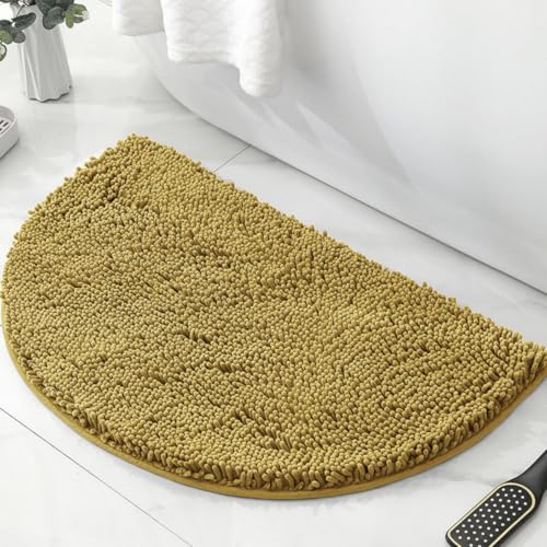 Highdi Badematte rutschfeste, Badteppich Saugfähige, Badezimmerteppich aus Chenille Weich Waschbar Halbkreisförmig Fußmatt Badvorleger für Badezimmer, Badewanne, Dusche (Kurkumagelb,50x80cm) von Highdi