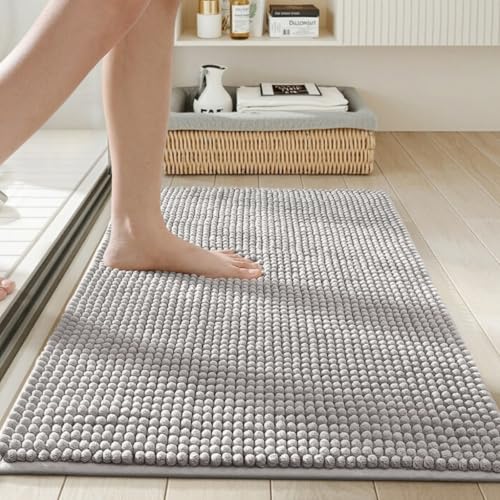 Highdi Badematte rutschfeste Saugfähige Badezimmerteppich aus Chenille Weich Badteppich Unifarben Modern, Maschinenwäsche Badvorleger für Badezimmer, Badewanne, Dusche (Grau,50x80cm) von Highdi