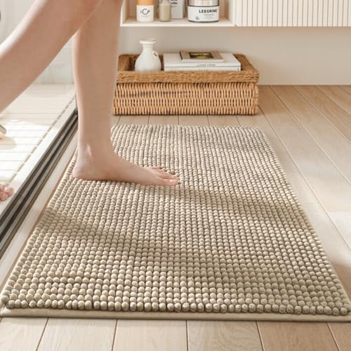 Highdi Badematte rutschfeste Saugfähige Badezimmerteppich aus Chenille Weich Badteppich Unifarben Modern, Maschinenwäsche Badvorleger für Badezimmer, Badewanne, Dusche (Khaki,50x80cm) von Highdi