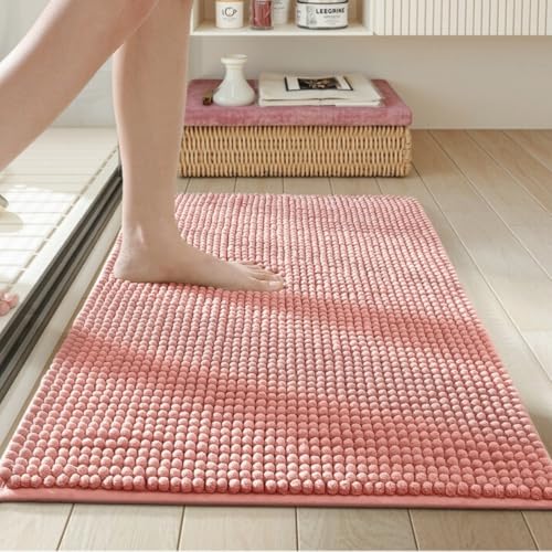 Highdi Badematte rutschfeste Saugfähige Badezimmerteppich aus Chenille Weich Badteppich Unifarben Modern, Maschinenwäsche Badvorleger für Badezimmer, Badewanne, Dusche (Rosa,60x90cm) von Highdi