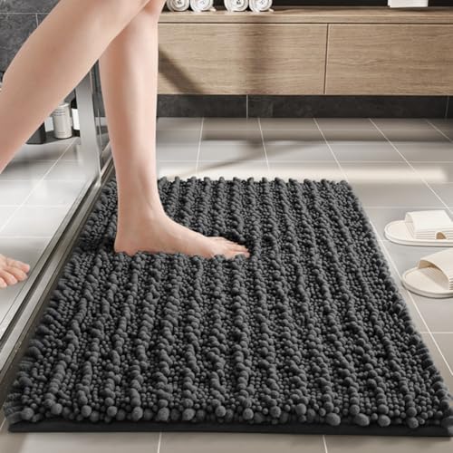 Highdi Badematte rutschfeste Saugfähige Badezimmerteppich aus Chenille Weich Verdickte Minimalistische Badteppich Waschbar, Badvorleger für Badezimmer, Badewanne, Dusche (Schwarz,50x80cm) von Highdi