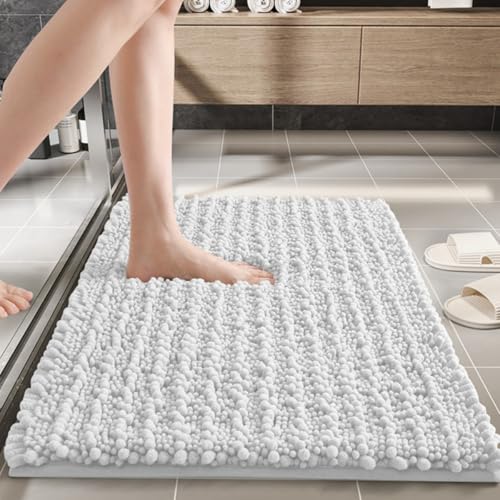 Highdi Badematte rutschfeste Saugfähige Badezimmerteppich aus Chenille Weich Verdickte Minimalistische Badteppich Waschbar, Badvorleger für Badezimmer, Badewanne, Dusche (Weiß,50x80cm) von Highdi