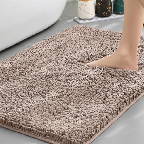 Highdi Badematte rutschfeste Saugfähige Chenille Badteppich Rechteckige Badezimmerteppich Dicke und Weich Waschbar Fußmatt Badvorleger für Badezimmer, Badewanne, Dusche (Camel,50x80cm) von Highdi