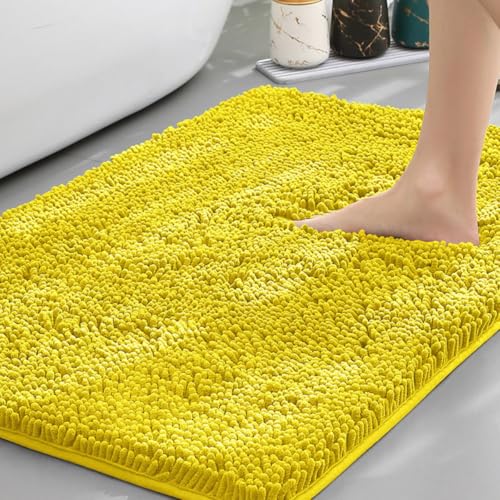 Highdi Badematte rutschfeste Saugfähige Chenille Badteppich Rechteckige Badezimmerteppich Dicke und Weich Waschbar Fußmatt Badvorleger für Badezimmer, Badewanne, Dusche (Gelb,60x90cm) von Highdi