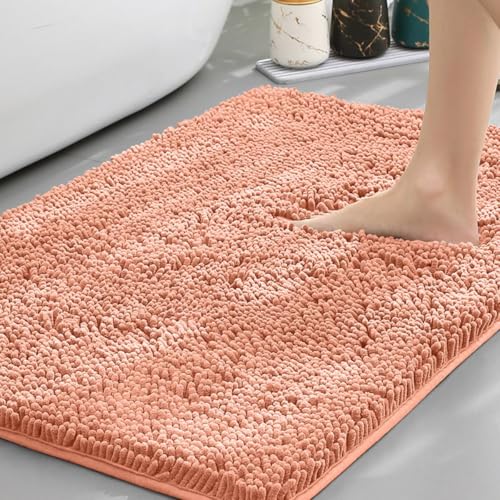 Highdi Badematte rutschfeste Saugfähige Chenille Badteppich Rechteckige Badezimmerteppich Dicke und Weich Waschbar Fußmatt Badvorleger für Badezimmer, Badewanne, Dusche (Hellorange,50x120cm) von Highdi