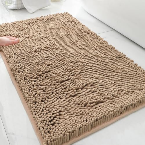 Highdi Badematte rutschfeste Saugfähige Chenille Badteppich Rechteckige Badezimmerteppich Dicke und Weich Waschbar Fußmatt Badvorleger für Badezimmer, Badewanne, Dusche (Khaki,50x160cm) von Highdi