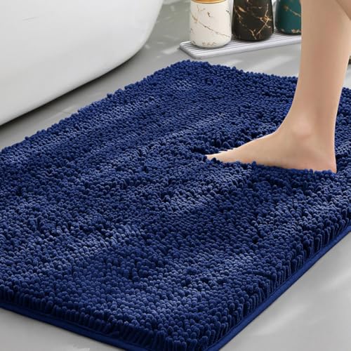 Highdi Badematte rutschfeste Saugfähige Chenille Badteppich Rechteckige Badezimmerteppich Dicke und Weich Waschbar Fußmatt Badvorleger für Badezimmer, Badewanne, Dusche (Marineblau,40x60cm) von Highdi