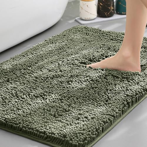 Highdi Badematte rutschfeste Saugfähige Chenille Badteppich Rechteckige Badezimmerteppich Dicke und Weich Waschbar Fußmatt Badvorleger für Badezimmer, Badewanne, Dusche (Olivgrün,40x180cm) von Highdi