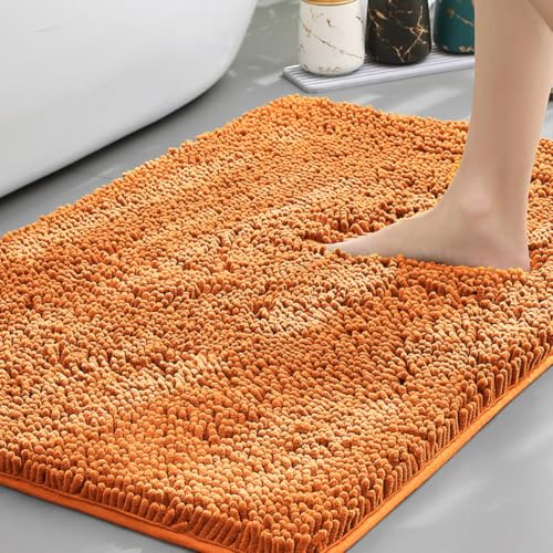 Highdi Badematte rutschfeste Saugfähige Chenille Badteppich Rechteckige Badezimmerteppich Dicke und Weich Waschbar Fußmatt Badvorleger für Badezimmer, Badewanne, Dusche (Orange,50x80cm) von Highdi