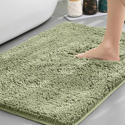 Highdi Badematte rutschfeste Saugfähige Chenille Badteppich Rechteckige Badezimmerteppich Dicke und Weich Waschbar Fußmatt Badvorleger für Badezimmer, Badewanne, Dusche (Salbeigrün,60x120cm) von Highdi