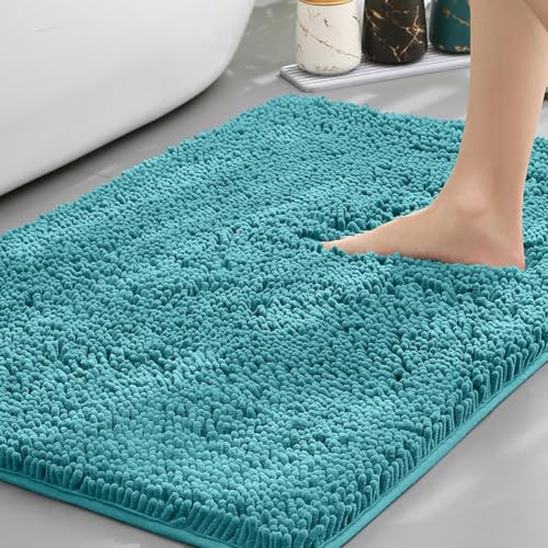Highdi Badematte rutschfeste Saugfähige Chenille Badteppich Rechteckige Badezimmerteppich Dicke und Weich Waschbar Fußmatt Badvorleger für Badezimmer, Badewanne, Dusche (Seeblau,50x120cm) von Highdi