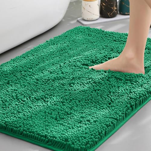 Highdi Badematte rutschfeste Saugfähige Chenille Badteppich Rechteckige Badezimmerteppich Dicke und Weich Waschbar Fußmatt Badvorleger für Badezimmer, Badewanne, Dusche (Smaragdgrün,40x60cm) von Highdi