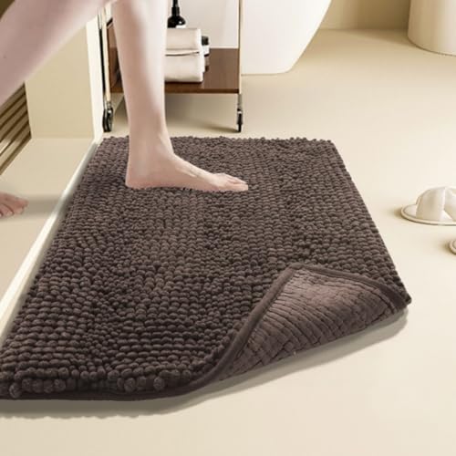 Highdi Badematte rutschfeste aus Chenille Saugfähige Badezimmerteppich Weich Verdickter Unifarben Badteppich Maschinenwäsche Badvorleger für Badezimmer, Badewanne, Dusche (Braun,40x60cm) von Highdi