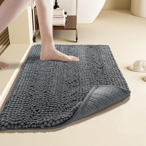 Highdi Badematte rutschfeste aus Chenille Saugfähige Badezimmerteppich Weich Verdickter Unifarben Badteppich Maschinenwäsche Badvorleger für Badezimmer, Badewanne, Dusche (Dunkelgrau,40x60cm) von Highdi