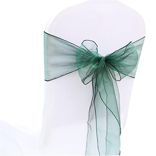 Highdi Bänder aus Organza Schleife Stuhlhusse, Stuhl Schärpe Band Schleifen Stuhlhussen für Hochzeit, Ceremonie, Party, Veranstaltung, Geburtstag Dekoration (dunkelgrün,100pc) von Highdi