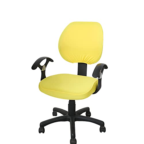 Highdi Bezug Für Bürostuhl 2 Teilig Sitzfläche Spandex Bürostuhl Bezug Bürostuhlabdeckung mit Reißverschluss Einfarbig Waschbare Universal Stuhlhussen für Computer Stuhl Armlehnen Stuhl (Gans gelb) von Highdi