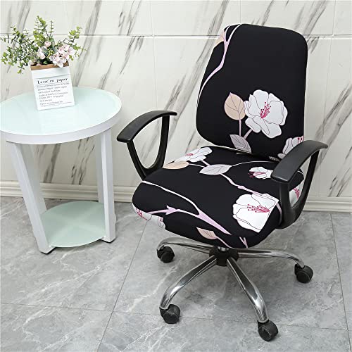 Highdi Bezug Für Bürostuhl 2 Teilig Sitzfläche Spandex Bürostuhl Bezug Bürostuhlabdeckung mit Reißverschluss Waschbare Universal Stuhlhussen für Computer Stuhl Armlehnen Stuhl (Aprikosenblüte) von Highdi