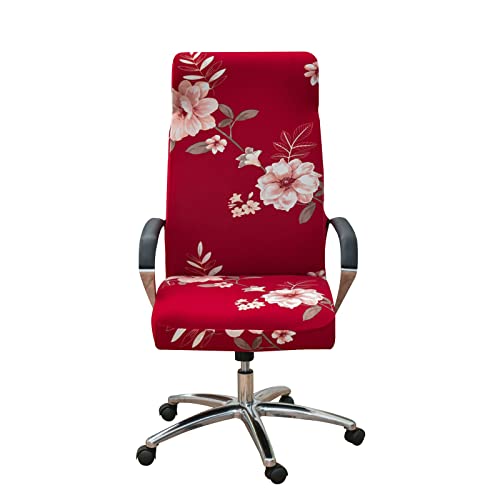 Highdi Bezug Für Bürostuhl Sitzfläche Blumen Drucken Bürostuhl Bezug Bürostuhlabdeckung mit Reißverschluss Universal Stuhlhussen für Drehstuhl Computer Stuhl Armlehnen Stuhl (Rote Blumen,M) von Highdi