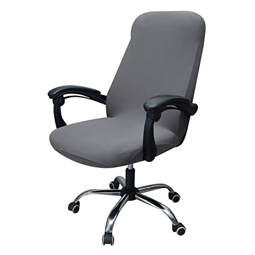Highdi Bezug Für Bürostuhl Sitzfläche Feste Farbe Bürostuhl Bezug Bürostuhlabdeckung mit Reißverschluss Universal Stuhlhussen für Drehstuhl Computer Stuhl Armlehnen Stuhl (L,Grau) von Highdi