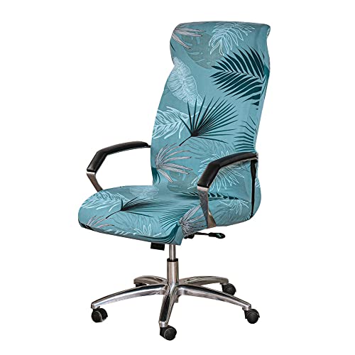 Highdi Bezug Für Bürostuhl Sitzfläche Spandex Bürostuhl Bezug Bürostuhlabdeckung mit Reißverschluss Waschbare Universal Stuhlhussen für Computer Stuhl Armlehnen Stuhl (L,Seeblaues Blatt) von Highdi