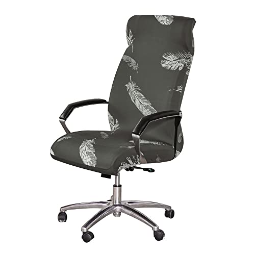 Highdi Bezug Für Bürostuhl Sitzfläche Spandex Bürostuhl Bezug Bürostuhlabdeckung mit Reißverschluss Waschbare Universal Stuhlhussen für Computer Stuhl Armlehnen Stuhl (L,weiße Feder) von Highdi