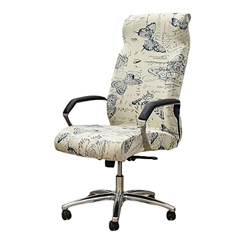 Highdi Bezug Für Bürostuhl Sitzfläche Spandex Bürostuhl Bezug Bürostuhlabdeckung mit Reißverschluss Waschbare Universal Stuhlhussen für Computer Stuhl Armlehnen Stuhl (Schmetterlings-Exemplar,L) von Highdi