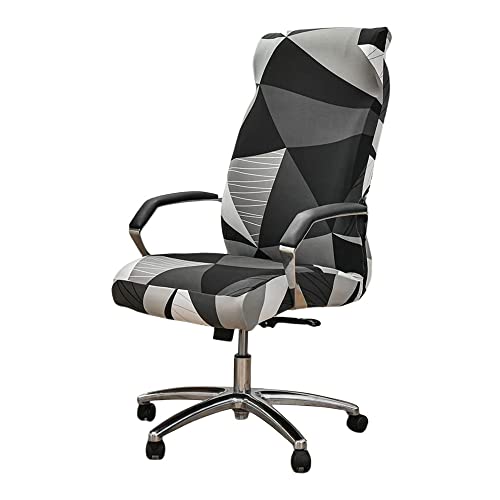 Highdi Bezug Für Bürostuhl Sitzfläche Spandex Bürostuhl Bezug Bürostuhlabdeckung mit Reißverschluss Waschbare Universal Stuhlhussen für Computer Stuhl Armlehnen Stuhl (schwarz geometrisch,M) von Highdi