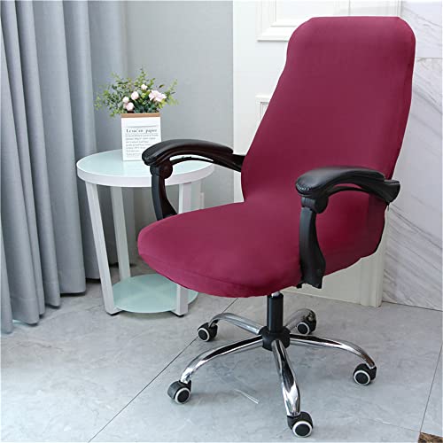 Highdi Bezug Für Bürostuhl Sitzfläche Spandex Bürostuhl Bezug Einfarbig Bürostuhlabdeckung mit Reißverschluss Waschbare Universal Stuhlhussen für Computer Stuhl Armlehnen Stuhl (Dunkelrot,M) von Highdi