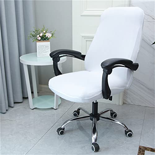 Highdi Bezug Für Bürostuhl Sitzfläche Spandex Bürostuhl Bezug Einfarbig Bürostuhlabdeckung mit Reißverschluss Waschbare Universal Stuhlhussen für Computer Stuhl Armlehnen Stuhl (Weiß,M) von Highdi