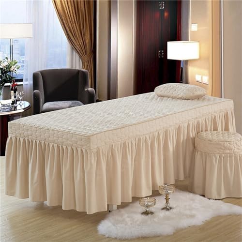 Highdi Bezug Für Massageliege Mit Loch, Waschbare Beauty Bettbezug Elastisches Massagetische Bezug Mit Rock Für 90cm Oder Weniger Massageliege (70 * 185cm,Beige Kamel) von Highdi